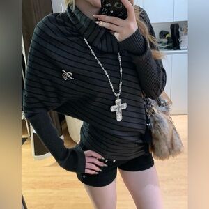 Y2K Elegant Black Striped Turtleneck Sweater